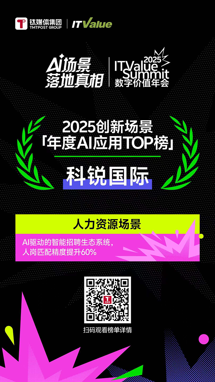 人力资源公司凯发K8国际国际的人工智能招聘匹配模型荣获钛媒体年度最佳场景实践TOP15